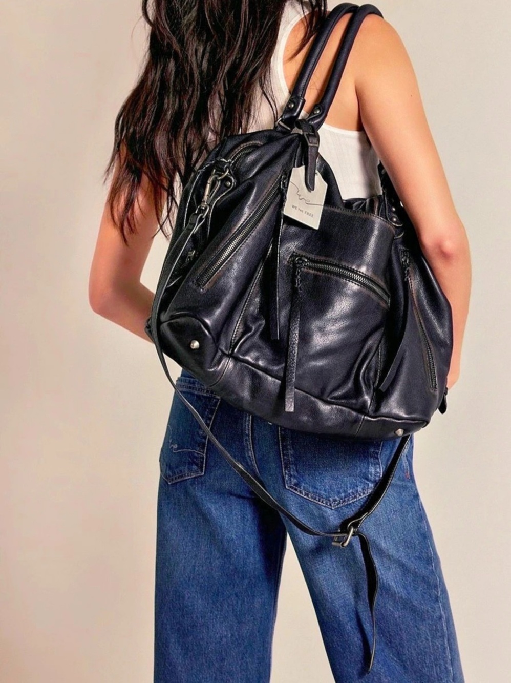 Free People We The Free Asher Tote Black Shoulder Bag - Picture 2 of 7